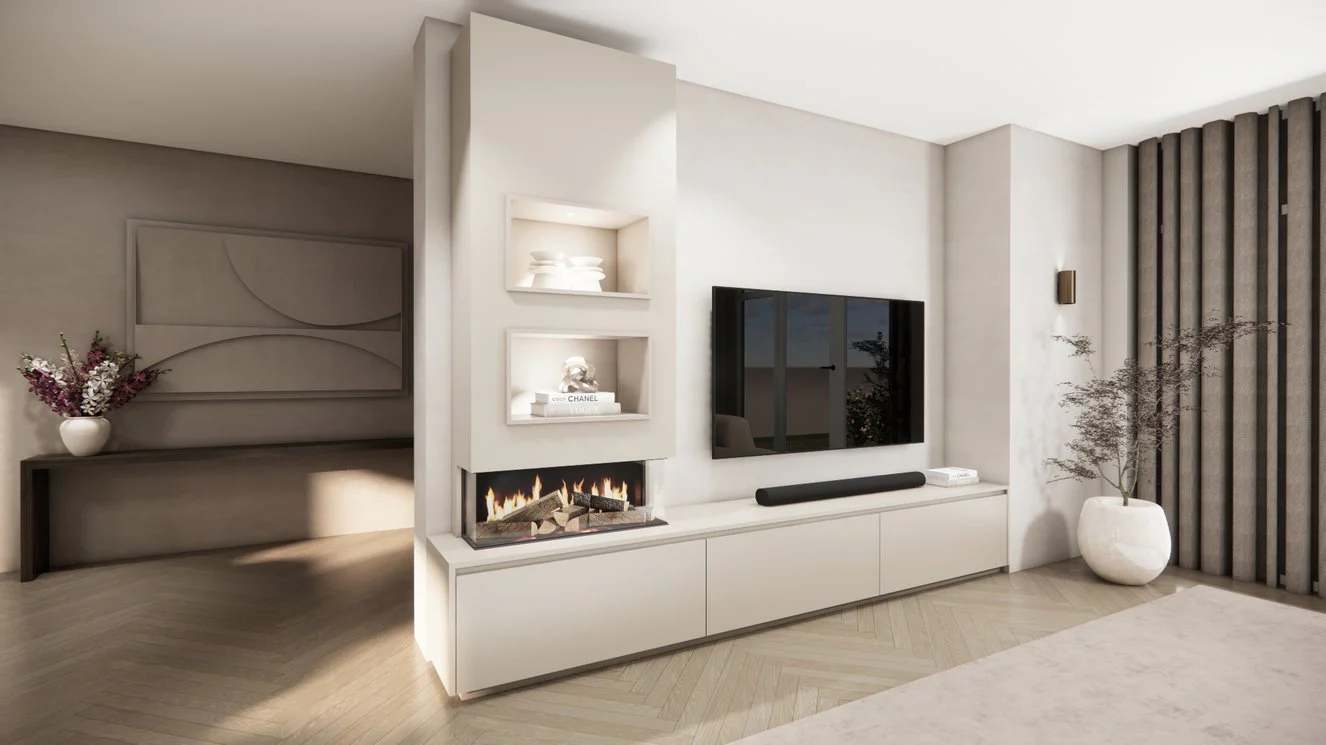 TV-meubel Mason Excellent - Eiken - 3 kleppen - Elektrische haard - Met koof - Image 10