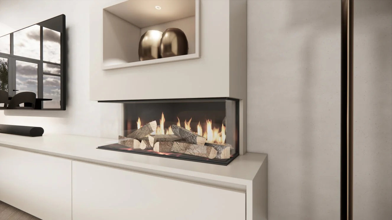 TV-meubel Mason Excellent - Eiken - 4 kleppen - Elektrische haard - Met koof - Image 7