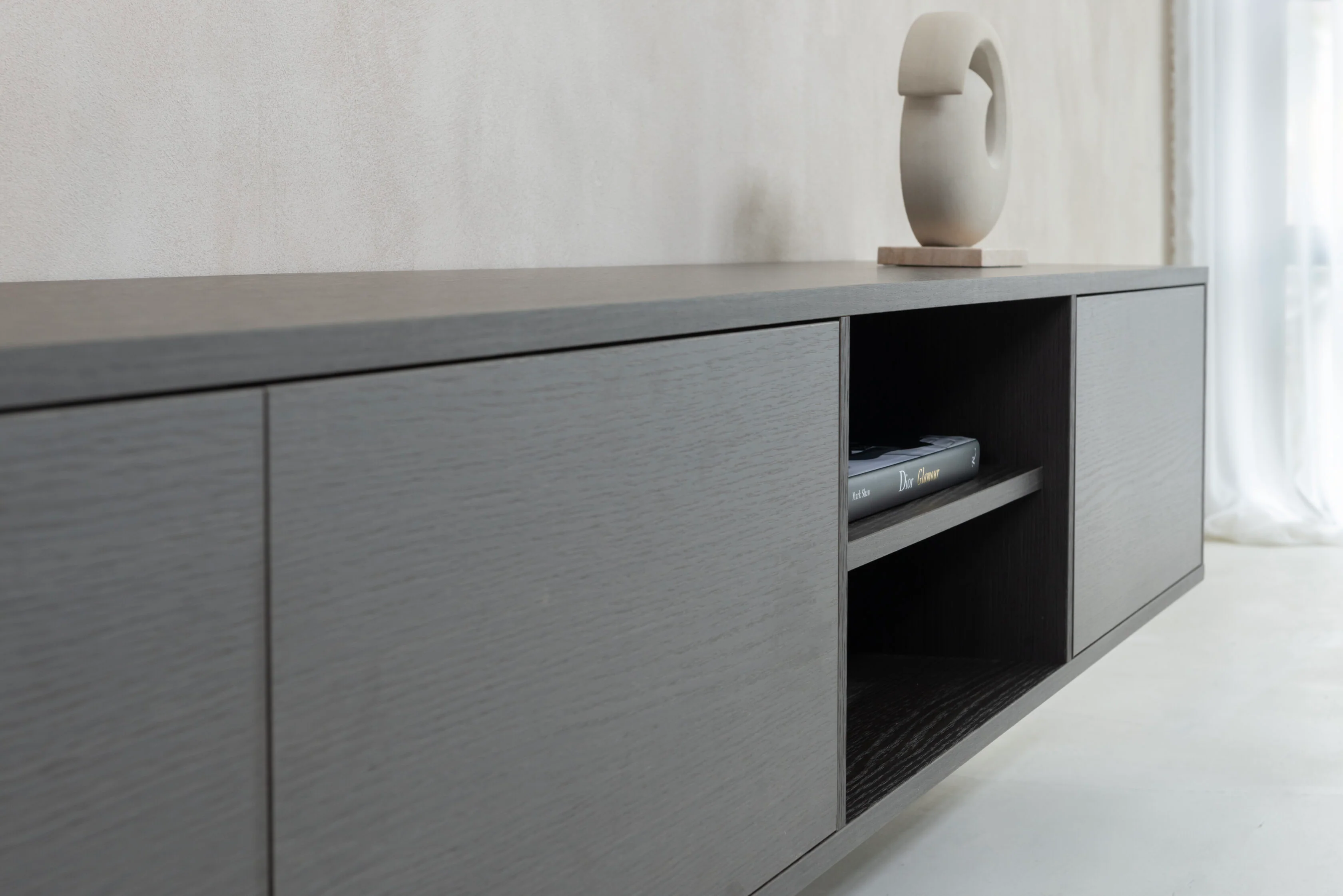 TV-meubel Stephan - Zwevend - Melamine - 3 kleppen - Open vak - Image 5